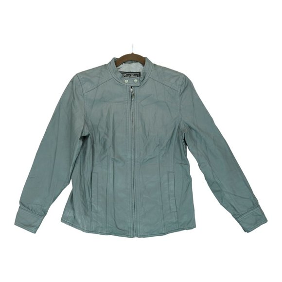 Womens Terry Lewis CLASSIC Luxuries Genuine Leather Gray Size XS Jacket Full Zip - Picture 1 of 5